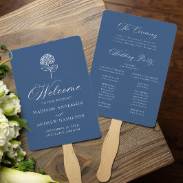 Klassisches Navy-Hortensien-Hochzeitsprogramm Fächer
