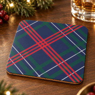 Klassisches Navy-Rot-Grün-Tartan-Karo-Festtagsmoti Getränkeuntersetzer