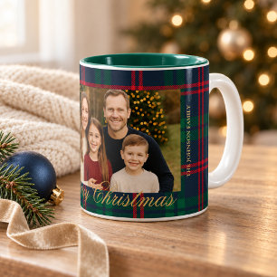 Klassisches Navy-Tartan-Karo-Foto Zweifarbige Tasse