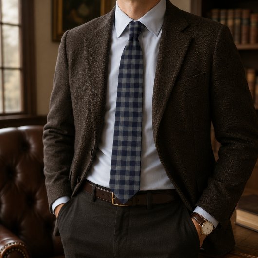 Klassisches Navy- und Grau-Gingham-Karo Krawatte