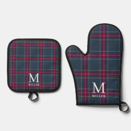 Klassisches Navy- und rotes Tartan-Karo-Weihnachte Ofenhandschuh & Topflappen-Set