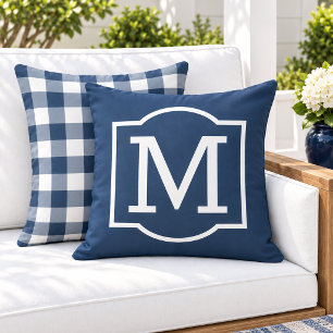 Klassisches Navy-Weiß-Bracket-Monogramm Kissen