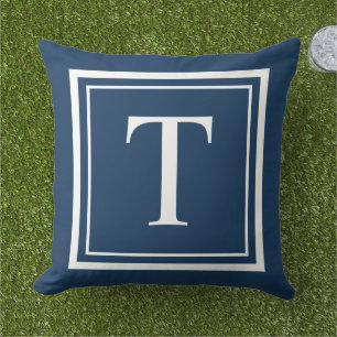 Klassisches Navy-Weiß-Quadratrahmen-Monogramm Kissen