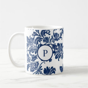 Klassisches Navyblau-Damaskusmuster Kaffeetasse
