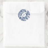 Klassisches Navyblau-Damaskusmuster Runder Aufkleber (Tasche)