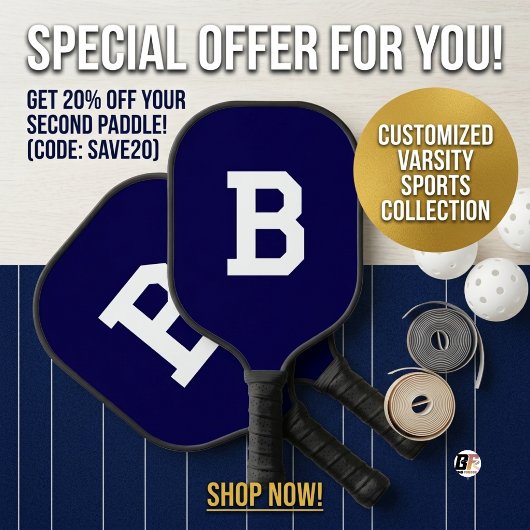 Klassisches Navyblau Varsity-Anfangsmonogramm Pickleball Schläger