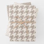 Klassisches neutrales Ivory Taupe Hahnentrittmuste Geschenkpapier Set (Beispiel)