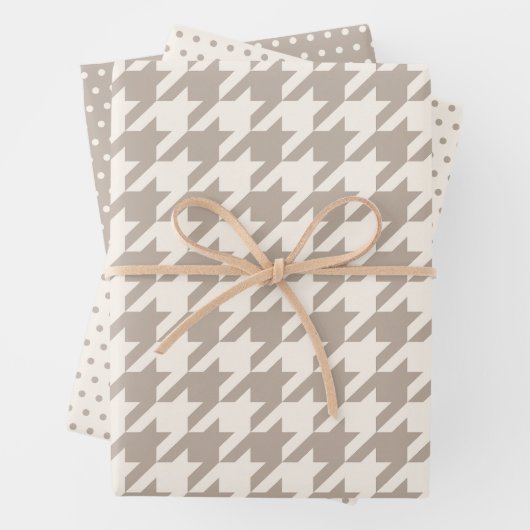 Klassisches neutrales Ivory Taupe Hahnentrittmuste Geschenkpapier Set (Beispiel)