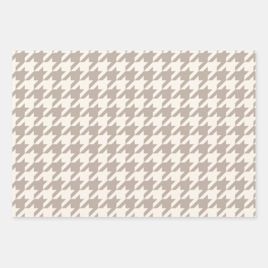 Klassisches neutrales Ivory Taupe Hahnentrittmuste Geschenkpapier Set (Vorderseite)