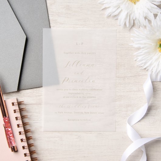 Klassisches neutrales Monogramm Elegante Hochzeit Pergament Einladungen (Hochzeit)