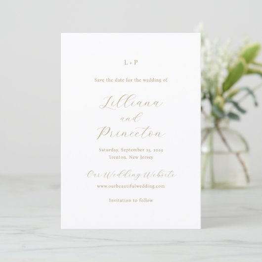 Klassisches neutrales Monogramm Elegante Hochzeit Save The Date (Stehend Vorderseite)
