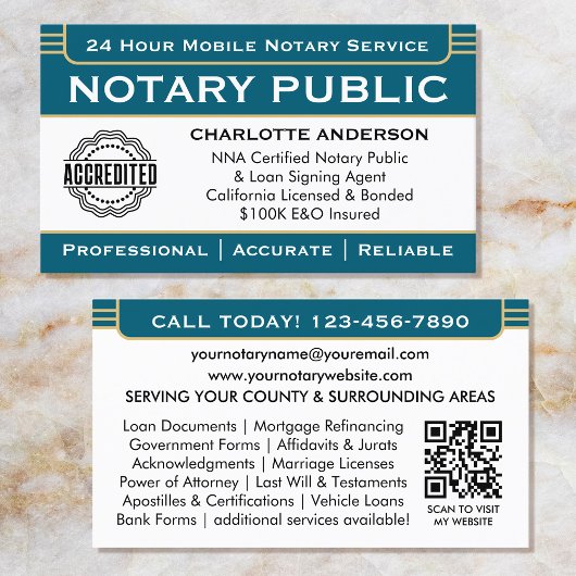 Klassisches Notar Signature-Agent-ID-Logo Blue Gol Visitenkarte