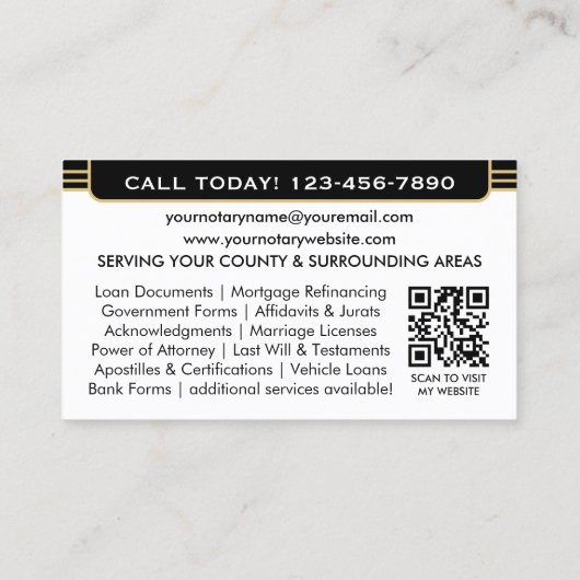 Klassisches Notarsignierungs-Agent-ID-Logo Schwarz Visitenkarte (Rückseite)