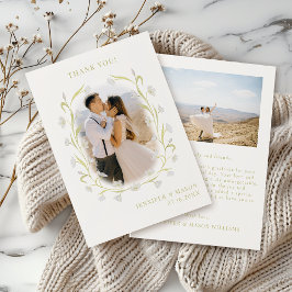 Klassisches Olive Green Tulips Blues Hochzeitsfest Dankeskarte