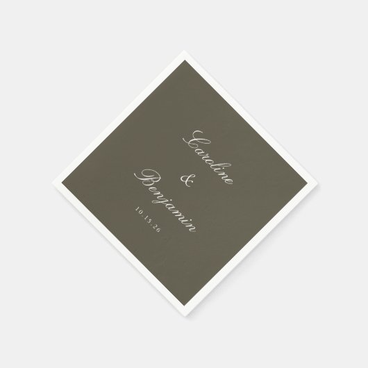 Klassisches Olive Script Eleganter Hochzeitsszitat Serviette (Ecke)