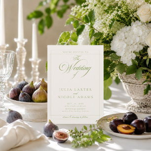 Klassisches Oliven Grün Elfenbein Kalligrafie Foto Einladung