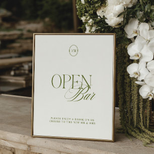 Klassisches Oliven Grün Open Bar Hochzeitsschild