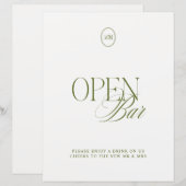 Klassisches Oliven Grün Open Bar Hochzeitsschild (Vorne/Hinten)