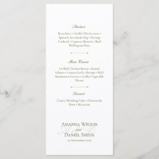 Klassisches Oliven-Hochzeitsmenü Menükarte