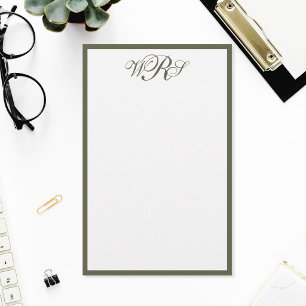 Klassisches Olivgrün Monogramm Briefpapier