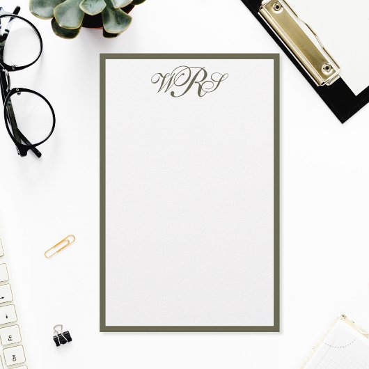 Klassisches Olivgrün Monogramm Briefpapier