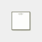 Klassisches Olivgrün Monogramm Post-it Klebezettel (Vorderseite)