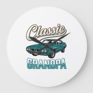 Klassisches Opa-Vintage-Auto-T-Shirt-Design_1 Große Wanduhr