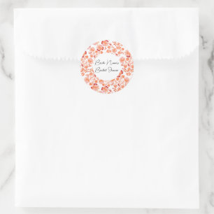 Klassisches Orange Floral Print Brautparty Runder Aufkleber