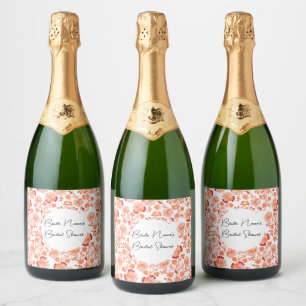Klassisches Orange Floral Print Brautparty Schaumweinetikett