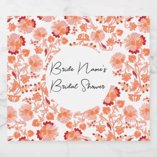 Klassisches Orange Floral Print Brautparty Schaumweinetikett (Einzelnes Label)