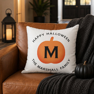 Klassisches Orange Kürbis Familienmonogramm Hallow Kissen