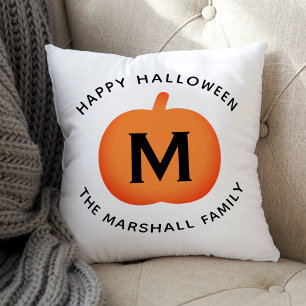 Klassisches Orange Kürbis Familienmonogramm Hallow Kissen