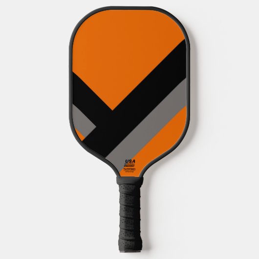 Klassisches Orange mit schwarzen und grauen Streif Pickleball Schläger (Vorderseite)