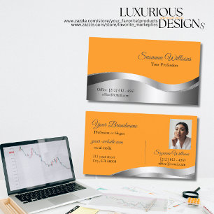 Klassisches Orange mit weißem Silberdekor und Foto Visitenkarte