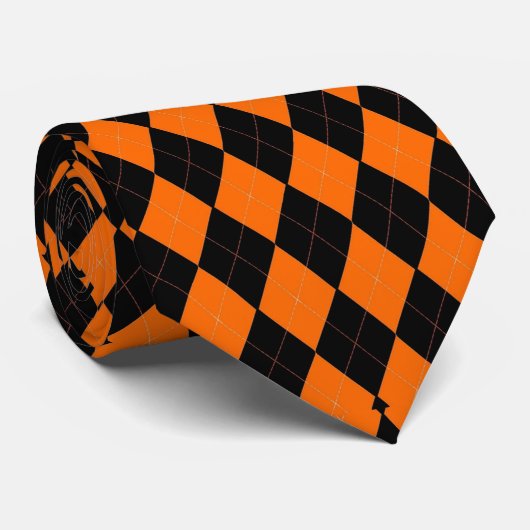 Klassisches Orange und Schwarzes Halloween-Argyle Krawatte (Gerollt)