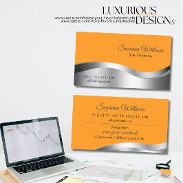Klassisches Orange Wavy Silver Decor Inspiriere Visitenkarte