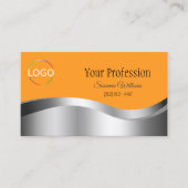 Klassisches Orange Wavy Silver Dekor mit Logo QR C Visitenkarte (Vorderseite)