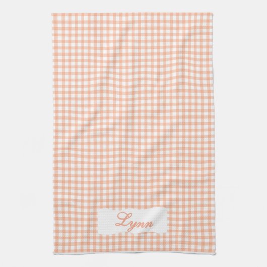 Klassisches Orange & Weiß Gingham | Personalisiert Geschirrtuch (Vertikal)