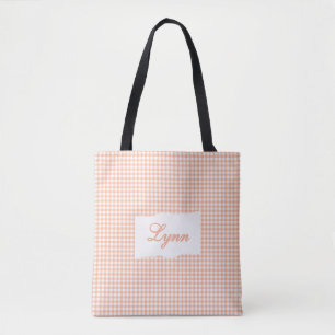 Klassisches Orange & Weiß Gingham Personalisiert Tasche