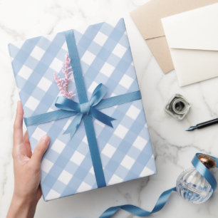 Klassisches Pastellblau-Gingham-Karomuster Geschenkpapier