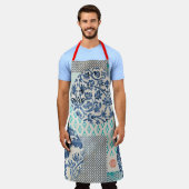 Klassisches Patchworkmuster in Indigo und Türkis Schürze (Getragen)