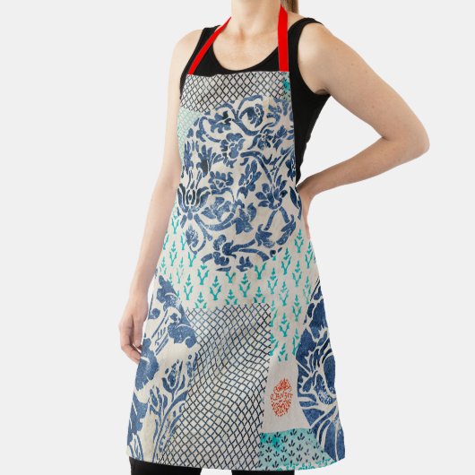 Klassisches Patchworkmuster in Indigo und Türkis Schürze (InSitu)