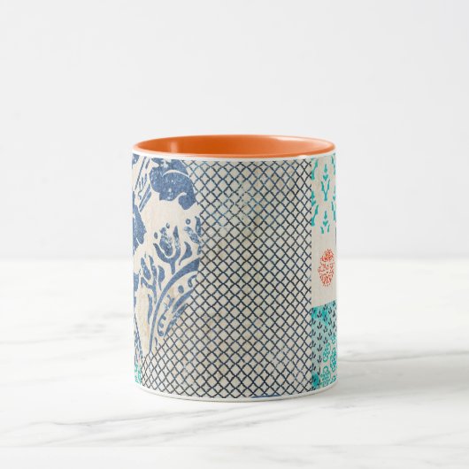 Klassisches Patchworkmuster in Indigo und Türkis Tasse (Zentrum)