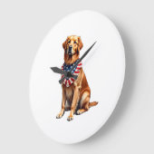 Klassisches patriotisches Golden Retriever Vintage Große Wanduhr (Winkel)