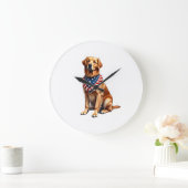 Klassisches patriotisches Golden Retriever Vintage Große Wanduhr (Zuhause)
