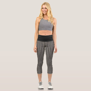 Klassisches Pepita Hahnentrittmuster Muster Schwar Capri Leggings