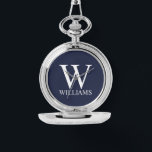 Klassisches Personalisiertes Monogramm und Name Armbanduhr<br><div class="desc">Personalisierte Monogram und Name Gift sind mit personalisierter Monogramm und Namen im klassischen Serif-Schriftart-Stil auf marineblau Hintergrund ausgestattet. Ideal für Ferien,  Wiedersehen und besondere Anlässe.</div>