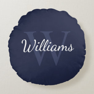 Klassisches Personalisiertes Monogramm und Navy Bl Rundes Kissen