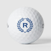Klassisches Personalisiertes Monogramm Wreath Blue Golfball (Vorderseite)