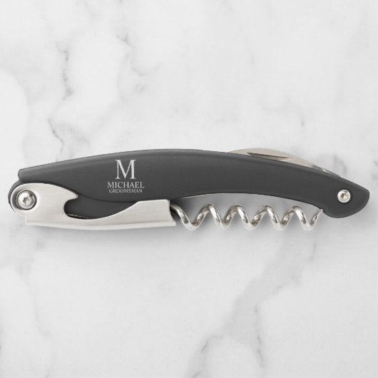 Klassisches personalisiertes Trauzeuge-Monogramm u Kellnermesser (Vorderseite)